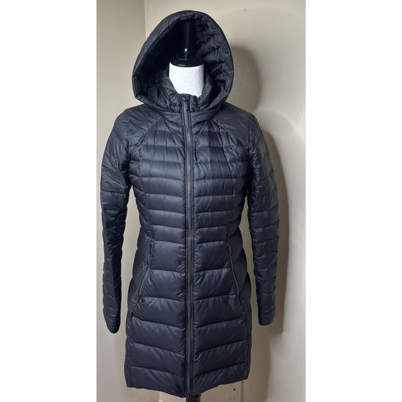 Lululemon Jackets & Blazers - Lululemon Down For It All Long Jacket Hooded Black Puffer Coat Women’s Size 6